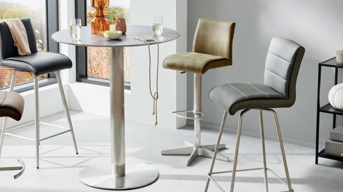 Bartisch Interliving aus Glas in Dunkelgrau Interliving Esszimmer Serie 5122 – Bartisch graues Glas & Edelstahl - Durchmesser ca. 90 cm