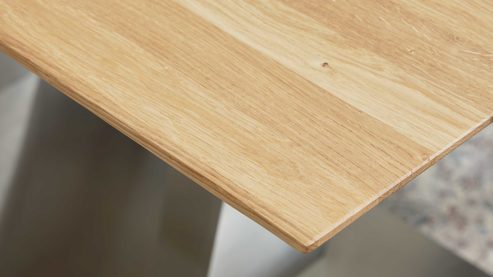 Tischgruppe Interliving aus Holz in Holzfarben Interliving Esszimmer Serie 5122 – Essgruppe mit sechs Stühlen Wildeiche, fangofarbenes Kunstleder & Edelstahl