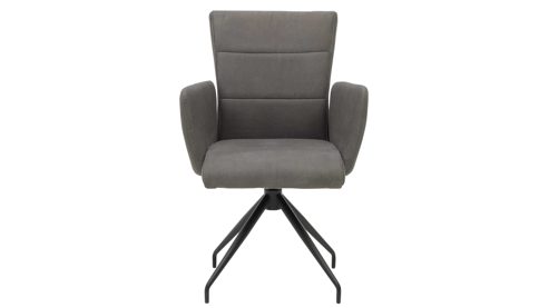 Vierfußstuhl Interliving aus Kunstfaser in Dunkelgrau Interliving Esszimmer Serie 5122 – Armlehnstuhl onyxfarbene Mikrofaser & mattschwarzes Metall