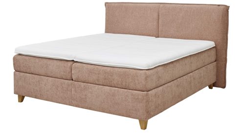 Boxspringbett Interliving aus Stoff in Rosa Interliving Bettensystem Serie 1420 - Boxspringbett sienfarbene Chenille Toni & Wildeichefüße - Liegefläche ca. 180 x 200 cm