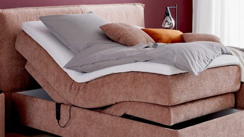 Boxspringbett Interliving aus Stoff in Rosa Interliving Bettensystem Serie 1420 - Boxspringbett sienafarbene Chenille Toni & Wildeichefüße - Liegefläche ca. 180 x 200 cm