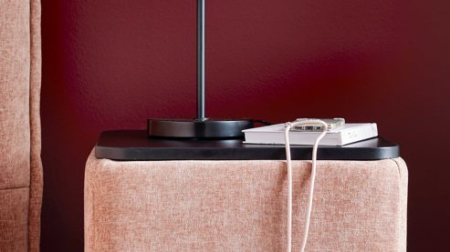 Nachttisch Interliving aus Stoff in Rosa Interliving Bettensystem Serie 1420 - Nachtkonsole mit Induktionsladefeld sienafarbene Chenille Toni & schwarzes Holz - ca. 48 x 50 cm