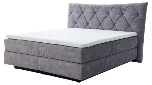 Boxspringbett Interliving aus Stoff in Grau Interliving Bettensystem Serie 1420 - Boxspringbett mit Bettkasten silberfarbener Strickvelours Auri - Liegefläche ca. 180 x 200 cm