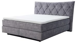 Boxspringbett Interliving aus Stoff in Grau Interliving Bettensystem Serie 1420 - Boxspringbett mit Bettkasten silberfarbener Strickvelours Auri - Liegefläche ca. 180 x 200 cm