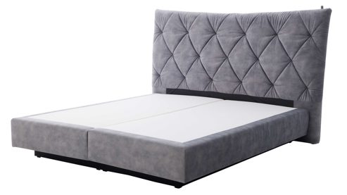 Boxspringbett Interliving aus Stoff in Grau Interliving Bettensystem Serie 1420 - Boxspringbett mit Bettkasten silberfarbener Strickvelours Auri - Liegefläche ca. 180 x 200 cm