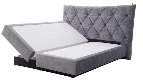 Boxspringbett Interliving aus Stoff in Grau Interliving Bettensystem Serie 1420 - Boxspringbett mit Bettkasten silberfarbener Strickvelours Auri - Liegefläche ca. 180 x 200 cm