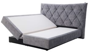 Boxspringbett Interliving aus Stoff in Grau Interliving Bettensystem Serie 1420 - Boxspringbett mit Bettkasten silberfarbener Strickvelours Auri - Liegefläche ca. 180 x 200 cm