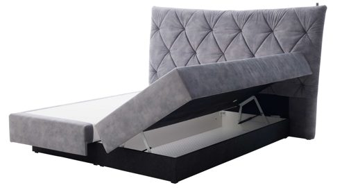 Boxspringbett Interliving aus Stoff in Grau Interliving Bettensystem Serie 1420 - Boxspringbett mit Bettkasten silberfarbener Strickvelours Auri - Liegefläche ca. 180 x 200 cm