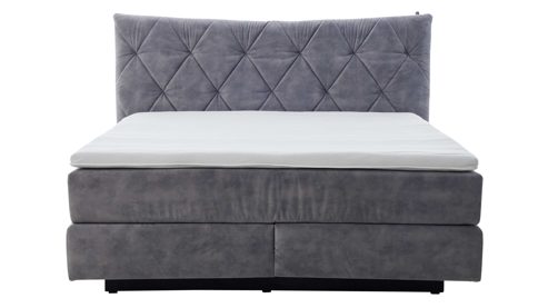 Boxspringbett Interliving aus Stoff in Grau Interliving Boxspringbett Serie 1420 - Boxspringbett mit Bettkasten silberfarbener Strickvelours Auri - Liegefläche ca. 180 x 200 cm