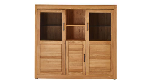 Highboard PARTNERRING COLLECTION aus Holz in Holzfarben PARTNERRING COLLECTION Programm Vigo - Highboard Eiche geölt - zwei Glastüren, eine Holztür, zwei Fächer, ca. 159 x 145 cm