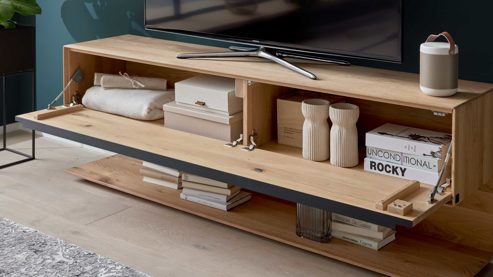 Wohnwand Interliving aus Holz in Holzfarben Interliving Wohnzimmer Serie 2033 - Wohnwand Asteiche - dreiteilig, Breite ca. 296 cm