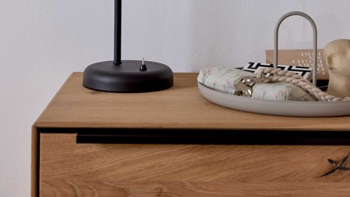 Highboard Interliving aus Holz in Holzfarben Interliving Wohnzimmer Serie 2033 - Highboard 126136 Asteiche & Parsolglas - drei Türen, Breite ca. 182 cm