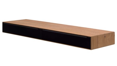 Lowboard Interliving aus Holz in Holzfarben Interliving Wohnzimmer Serie 2033 - Lowboard dunkelgraues Glas & Asteiche - zwei Schubladen, Länge ca. 182 cm