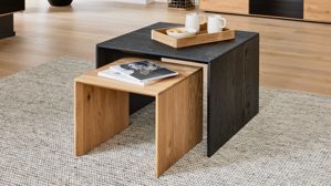 Couchtisch-Set Interliving aus Holz in Schwarz Interliving Wohnzimmer Serie 2033 - Couchtisch-Set schwarze & biancofarbene Asteiche - zweiteilig