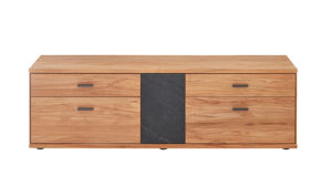 Lowboard Decker aus Holz in Holzfarben Hell Lowboard als TV-Möbel naturfarbene Kernbuche & Schiefer – drei Türen, zwei Schübe, ca. 182 x 40 cm