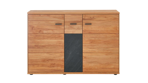 Sideboard Decker aus Holz in Holzfarben Hell Sideboard naturfarbene Kernbuche & Schiefer – drei Türen, ca. 152 x 104 cm
