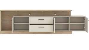 Lowboard Wojcik aus Holz in Beige Lowboard Meolo Cashmere & Cremona Eiche Torro - Breite ca. 236 cm