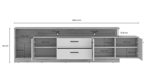 Lowboard Wojcik aus Holz in Beige Lowboard Meolo Cashmere & Cremona Eiche Torro - Breite ca. 236 cm