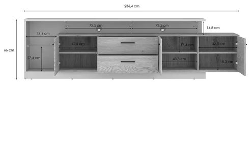 Lowboard Wojcik aus Holz in Holzfarben Lowboard Lagoon Cremona Eiche Torro & Cashmere - Breite ca. 237 cm
