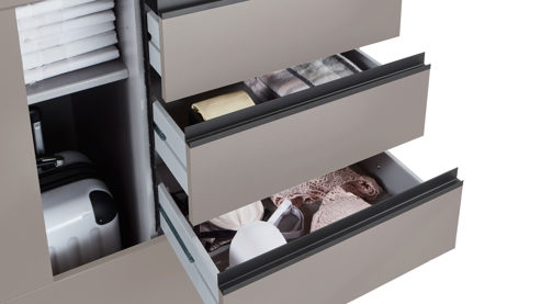 Kleiderschrank Wimex modern furniture aus Holz in Grau Kleiderschrankprogramm Saigon Saharagrau & saharagraue Glasoberfläche - Breite ca. 225 cm