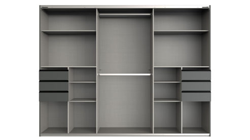 Kleiderschrank Wimex modern furniture aus Holz in Schwarz Kleiderschrankprogramm Saigon Graphit & schwarze Glasoberfläche - Breite ca. 270 cm