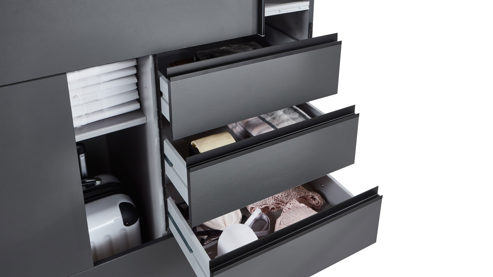 Kleiderschrank Wimex modern furniture aus Holz in Schwarz Kleiderschrankprogramm Saigon Graphit & schwarze Glasoberfläche - Breite ca. 270 cm