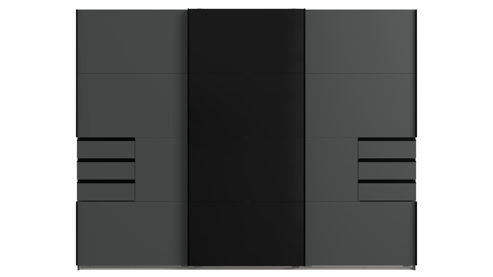Kleiderschrank Wimex modern furniture aus Holz in Schwarz Kleiderschrankprogramm Saigon Graphit & schwarze Glasoberfläche - Breite ca. 270 cm