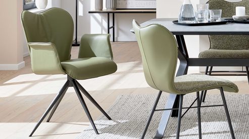 Polsterstuhl Interliving aus Leder in Grün Interliving Esszimmer Serie 5115 - Armlehnstuhl Aiko Four A32 jadefarbenes Leder LD7830 & umbragraues Metall