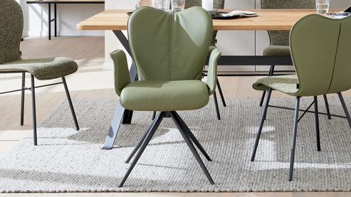 Polsterstuhl Interliving aus Leder in Grün Interliving Esszimmer Serie 5115 - Armlehnstuhl mit Lederbezug jadefarbenes Leder LD7830 & umbragraues Metall