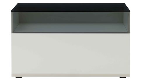 Lowboard Interliving aus Holz in Weiß Interliving Wohnzimmer Serie 2031 - Lowboard als Medienmöbel Tonweiß & graues Glas - zwei Türen, eine Schublade, Breite ca. 180 cm