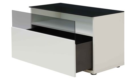 Lowboard Interliving aus Holz in Weiß Interliving Wohnzimmer Serie 2031 - Lowboard LT18060 als Medienmöbel Tonweiß & graues Glas - zwei Türen, eine Schublade, Breite ca. 180 cm