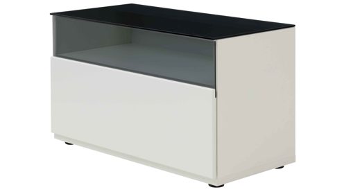 Lowboard Interliving aus Holz in Weiß Interliving Wohnzimmer Serie 2031 - Lowboard LT18060 als Medienmöbel Tonweiß & graues Glas - zwei Türen, eine Schublade, Breite ca. 180 cm