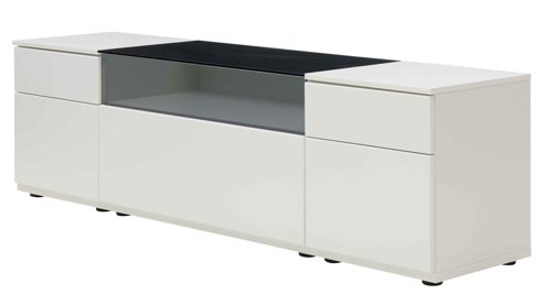 Lowboard Interliving aus Holz in Weiß Interliving Wohnzimmer Serie 2031 - Lowboard LT18060 als Medienmöbel Tonweiß & graues Glas - zwei Türen, eine Schublade, Breite ca. 180 cm