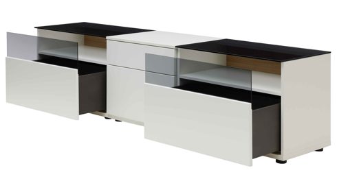 Wohnwand Interliving aus Holz in Weiß Interliving Wohnzimmer Serie 2031 - Wohnwand EB33001 Tonweiß & graues Glas - Länge ca. 330 cm