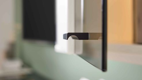 Wohnwand Interliving aus Holz in Weiß Interliving Wohnzimmer Serie 2031 - Wohnlösung EB27001 Tonweiß & graues Glas - Länge ca. 270 cm