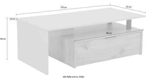 Couchtisch Hela aus Kunststoff in Hellgrau Couchtisch Dennis CT Hellgrau & Artisan Oak - ca. 110 x 40 cm