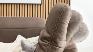 Ecksofa modulmaster aus Stoff in Braun Modulmaster MM-PP1188 - Wohnlandschaft nougatbraune Mikrofaser Mammut & geölte Wildeiche - Stellfläche ca. 243 x 341 cm