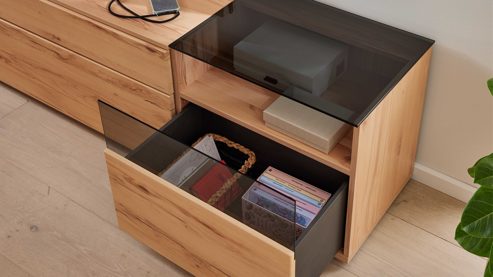 Wohnwand Interliving aus Holz in Holzfarben Interliving Wohnzimmer Serie 2031 - Wohnwand Balkenbuche - Länge ca. 330 cm