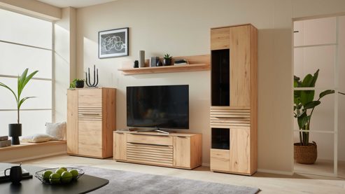 Wohnwand Interliving aus Holz in Holzfarben Interliving Wohnzimmer Serie 2032 - Wohnwand Risseiche - Länge ca. 330 cm