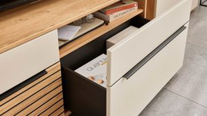 Wohnwand Interliving aus Holz in Beige Interliving Wohnzimmer Serie 2032 - Wohnwand Sandbeige & Risseiche - Länge ca. 315 cm