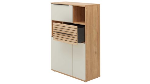 Wohnwand Interliving aus Holz in Beige Interliving Wohnzimmer Serie 2032 - Wohnwand Sandbeige & Risseiche - Länge ca. 315 cm