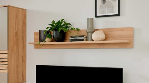 Wandregal Interliving aus Holz in Holzfarben Interliving Wohnzimmer Serie 2032 - Wandboard PAZ.180 Risseiche - Länge ca. 180 cm