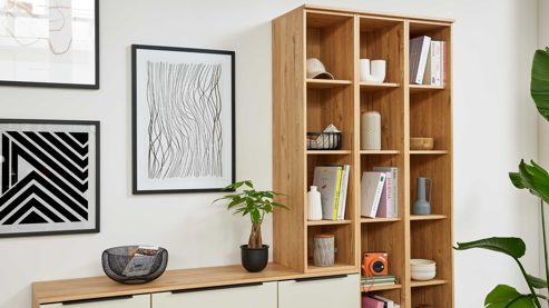 Regal Interliving aus Holz in Holzfarben Interliving Wohnzimmer Serie 2032 - Regalkombination Risseiche - dreiteilig