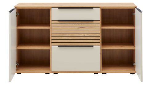 Sideboard Interliving aus Holz in Holzfarben Interliving Wohnzimmer Serie 2032 - Sideboard C15061 Sandbeige & Risseiche - zwei Türen, drei Schubladen, Länge ca. 150 cm
