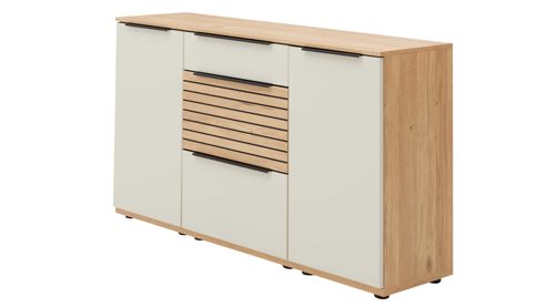 Sideboard Interliving aus Holz in Holzfarben Interliving Wohnzimmer Serie 2032 - Sideboard Sandbeige & Risseiche - zwei Türen, drei Schubladen, Länge ca. 150 cm
