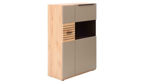 Highboard Interliving aus Holz in Grau Interliving Wohnzimmer Serie 2032 - Highboard B18071 Grau & Risseiche - vier Türen, Breite ca. 180 cm