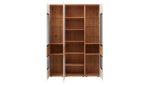Vitrine Interliving aus Holz in Beige Interliving Wohnzimmer Serie 2032 - Vitrine A15040 Sandbeige & Risseiche - dreiteilig, Länge ca. 150 cm