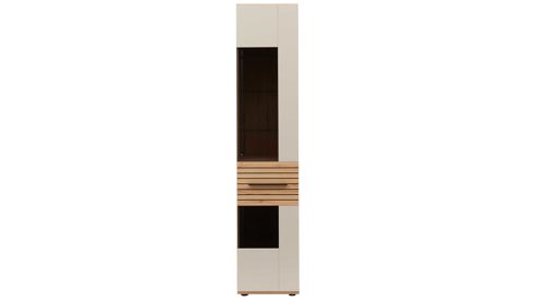 Vitrine Interliving aus Holz in Beige Interliving Wohnzimmer Serie 2032 - Vitrine A15040 Sandbeige & Risseiche - dreiteilig, Länge ca. 150 cm