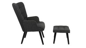 Relaxsessel Hela aus Stoff in Anthrazit Sessel mit Hocker Paros LS Anthrazit 28 & schwarzes Holzgestell