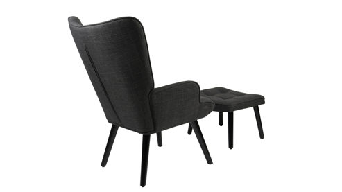 Relaxsessel Hela aus Stoff in Anthrazit Sessel mit Hocker Paros LS Anthrazit 28 & schwarzes Holzgestell